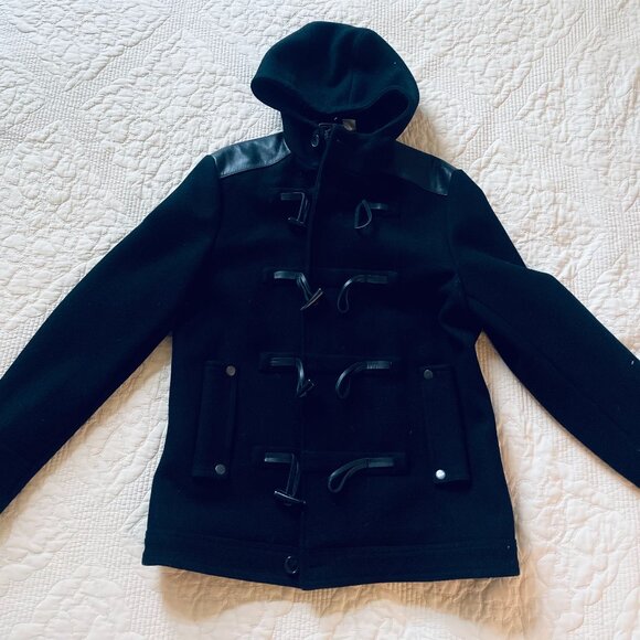 Classic Black Wool Duffle Coat w Hoodie (Medium) (Worn once) - Picture 2 of 4